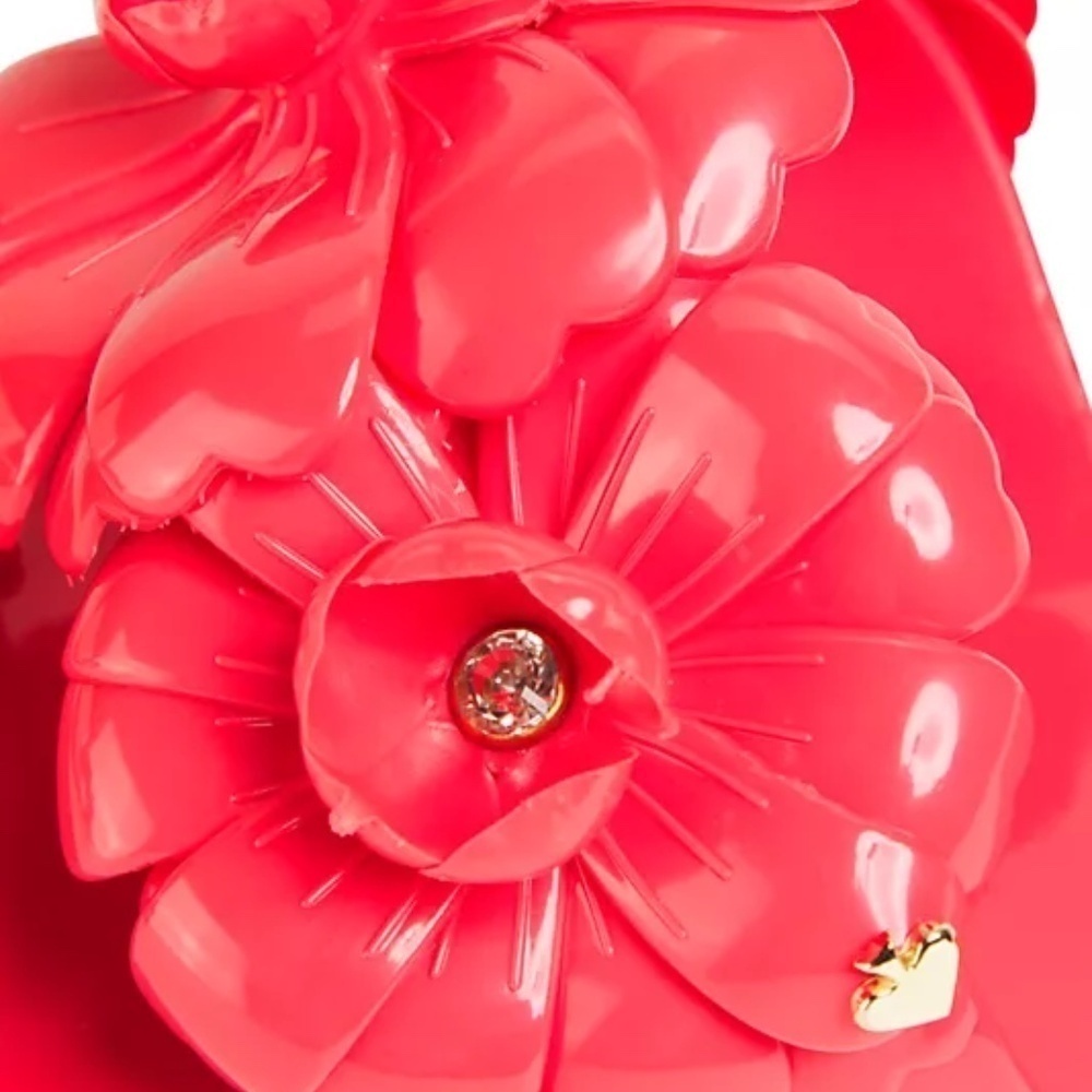 kate spade new york::Jaylee Floral Gold Logo Jelly Sandals::Ponderosa Red::NIB:: - Picture 3 of 10